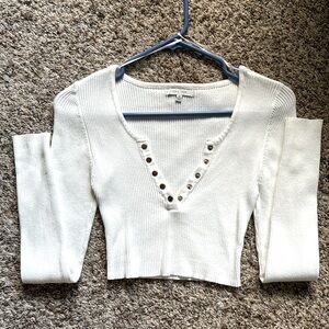 Love tree long sleeve button crop top, size M
